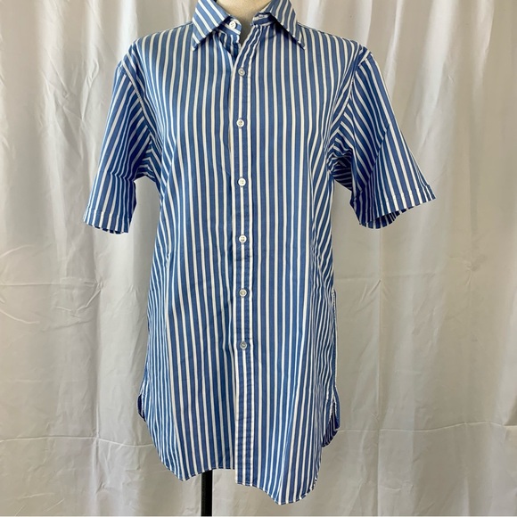 Vintage Harvie & Hudson Blue Striped Collared Shirt - Picture 1 of 7